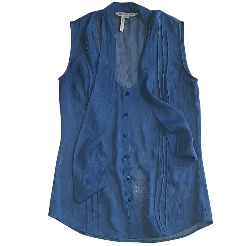 BCBG Generation blue, sleeveless,‎ sheer, button up top sz 2